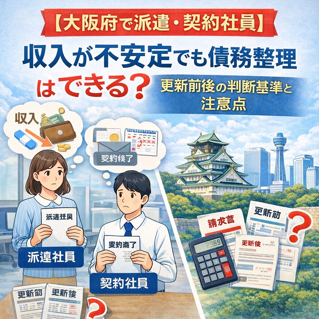 【大阪府で派遣・契約社員】収入が不安定でも債務整理はできる?更新前後の判断基準と注意点